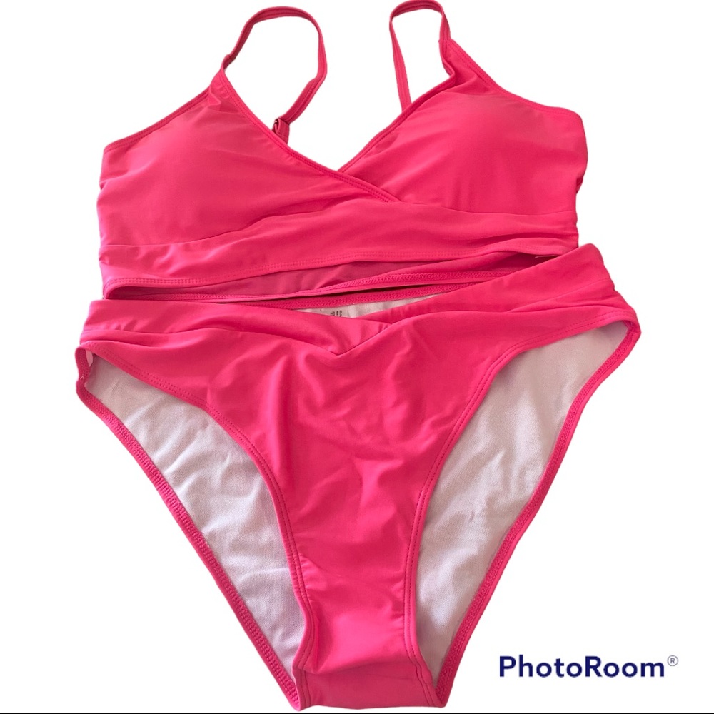 A SHEIN pink high waisted bikini in size extra large